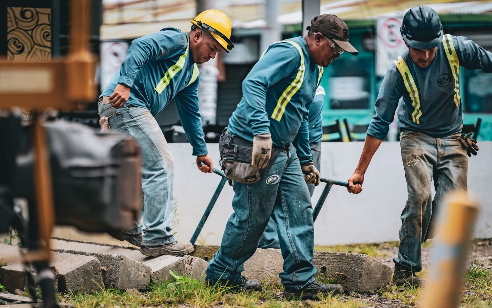 Crew of tradespeople working together on a job site
